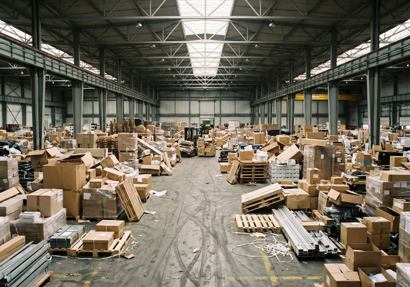 Cluttered warehouse before AME Rack racking installation