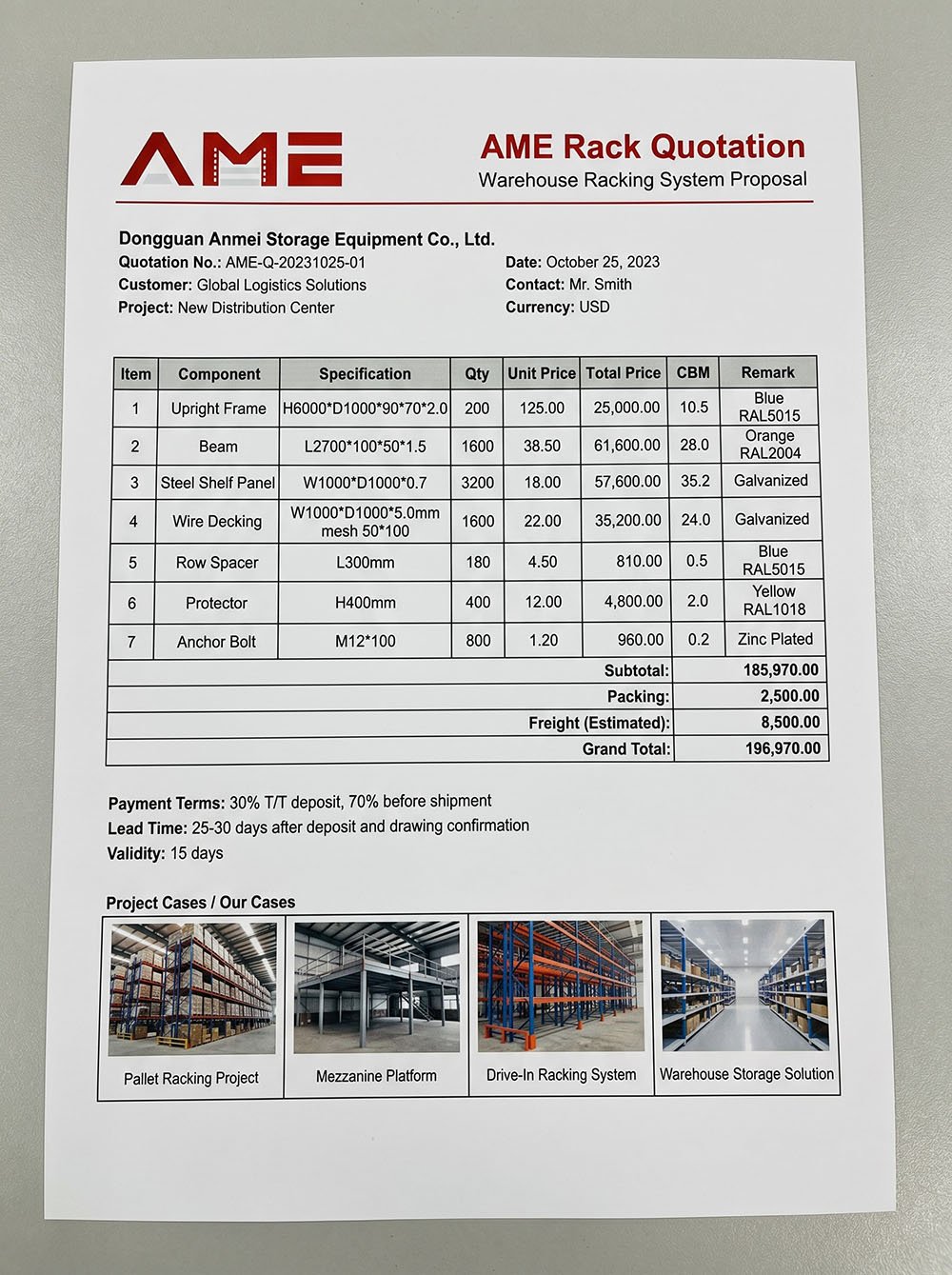 AME Rack quotation