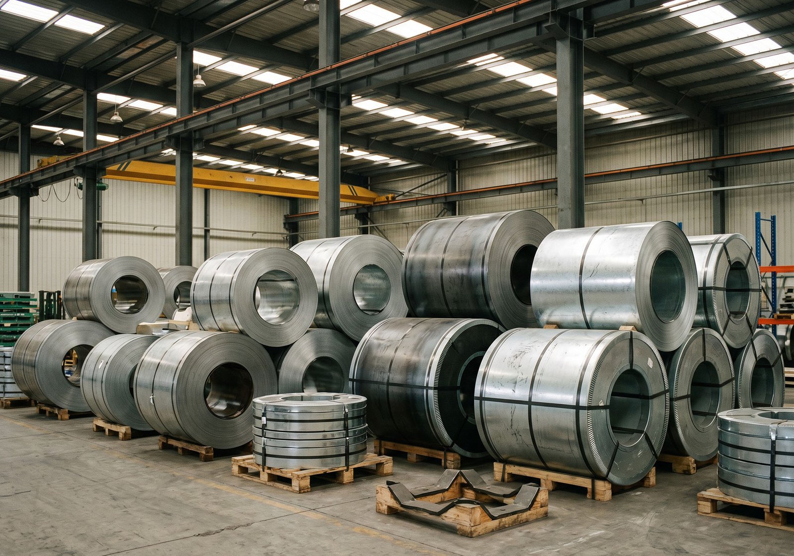 Raw steel coil storage for pallet racking manufacturing