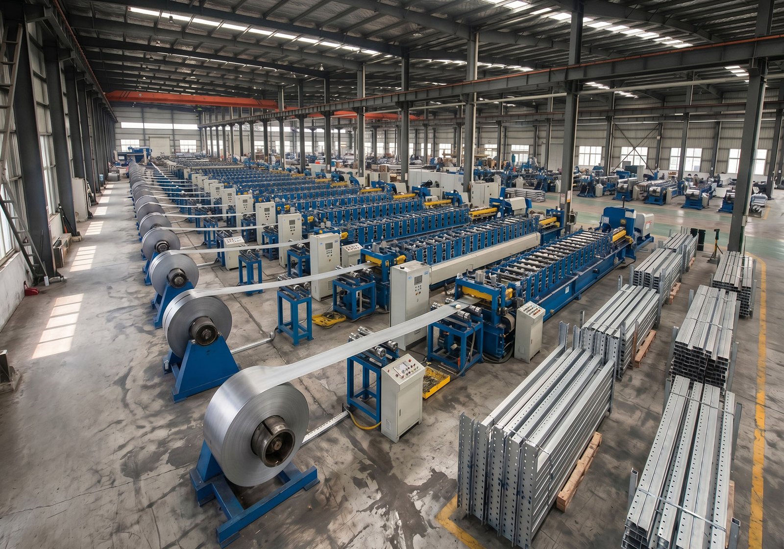Roll forming production line for upright posts