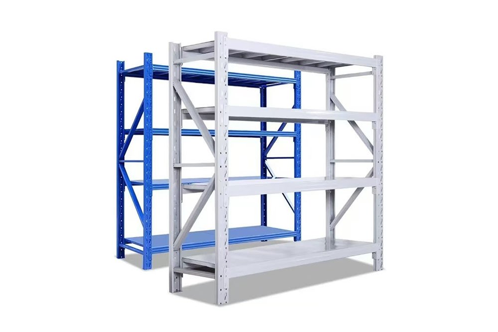 Boltless rack rivet connector — beam bayonet snap-locked into upright slot, no bolt, no nut, no tool
