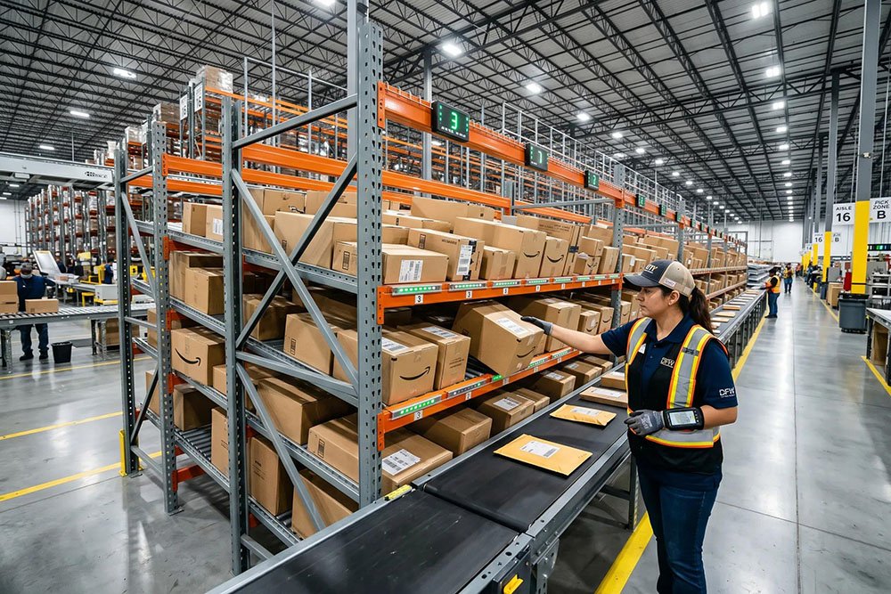 Atlanta e-commerce carton flow with conveyor and pick-to-light