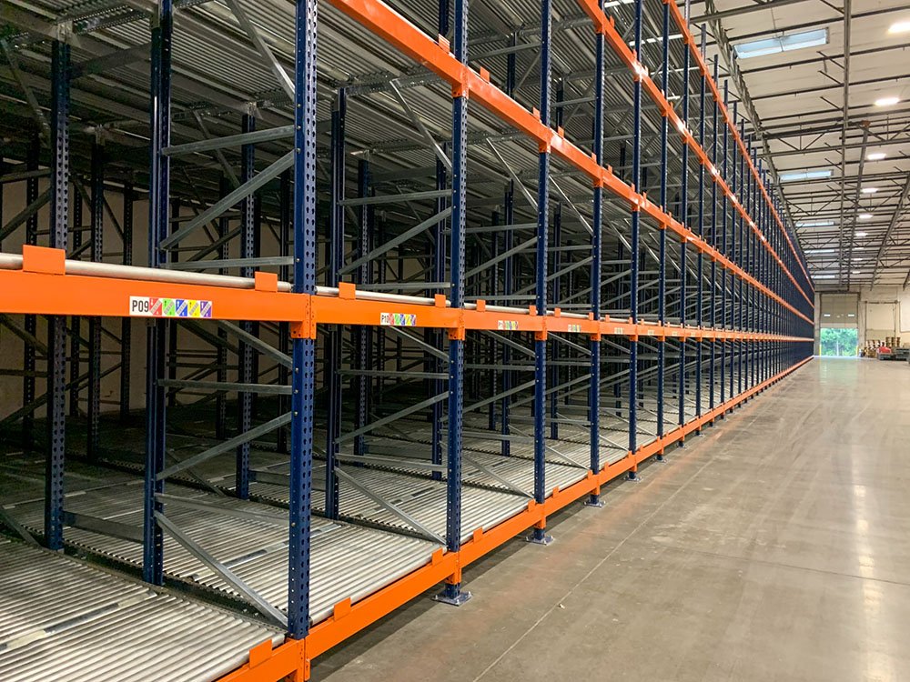 Pallet Flow Rack (Lubricant FIFO) for oil drum and chemical storage by AME Rack