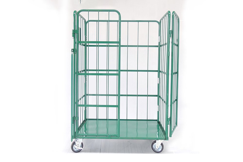 4-Sided fully enclosed roll container with hinged gate for parcel sorting by AME Rack