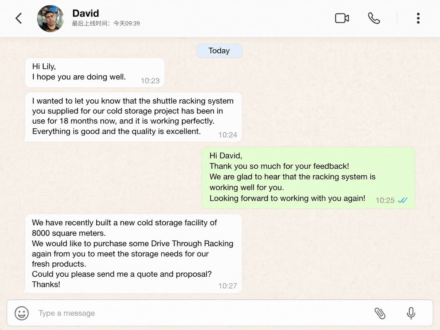 Customer review from Mr. David L. - drive-in racking beverage warehouse Canada