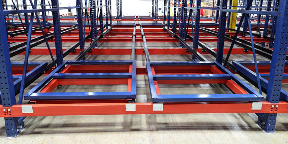 Standard push back pallet racking with nested carts by AME Rack