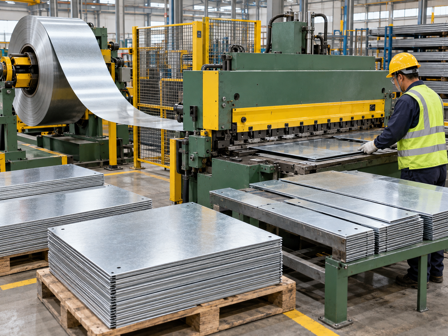 CNC cutting and hydraulic shearing of steel blanks for pallet rack components